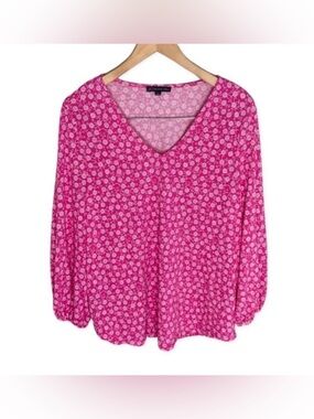 Adrianna Papell Pink Floral V-Neck Blouse